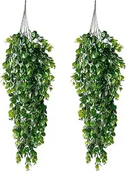 AU008-3 2 Pcs Artificial Hanging Plants,Eucalyptus Vines Suitable for Wall Decorations in Living Rooms Bedrooms Offices Indoor and Outdoor Use,76cm(29")