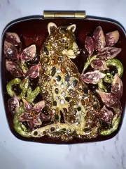 Vintage Jay Strongwater Ladies Enamel & Crystal Tiger Mirror Compact *NWD*