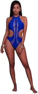 [Generic] Sexy Halterneck Sheer Mesh Insert Monokini Swimwear in Polyester+Spandex for Women and Men