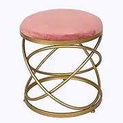 Chair, Iron Makeup Stool Home Bedroom Clothing Store Shoe Changing Stool Simple Flannel Cushion round Leisure Stool with Golden Metal Leg/Rose Pink/40 * 32 * 40Cm