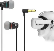Geekria QuickFit VR Short Earbuds Compatible with Meta Quest 2, In-Ear Headphones with S/M/L Size Ear Tips, 3D 360 Degree Sound Earphone for Virtual Reality Gaming Headset (Black)