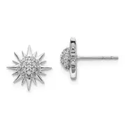 14k White Gold Real Diamond Fancy Sun Earrings
