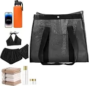 [Generic] Mesh Beach Bag, Storage Tote Organizer, 21.65x6.3x12.6 inches Reusable Lightweight, Sandproof Net Bag, Foldable Carryall for Camping, Cruise, Travel, Family Vacation, Toys Gear