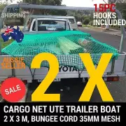 2X CARGO NET 2X3 UTE TRAILER TRUCK 2MX3M NYLON 35MM MESH BUNGEE CORD 15PC HOOK