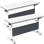 YVYKFZD Folding Conference Table, Mobile Meeting Table with Wheels, Flip Top Rolling Training Table, Portable Seminar Conference Room Table, for Office, Classroom(2PCS,47.2"x19.6"x29.5")
