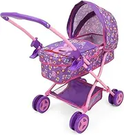 Peppa Pig: Doll Pram - Purple, Pink, Flowers - Accessory for Dolls Up to 18", Foldable, Removable Bassinet, Retractable Canopy, Kids Toy Ages 3+