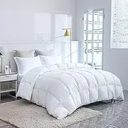 White Twin Size Feather Down Comforter, All Season Luxury Bed Comforter, 750 Fill Power Fluffy Warmth Goose Down Comforter, Ultra Soft 100% Cotton Duvet Insert Queen Size, 78.7"x90.5"