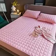 Quilted Mattress Cover Solid Color Mattress Cover Protector Bedding Sheets Quilted Mattress Pad,Leaf Pink,Custom Size