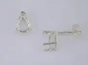 3 Prong Pear Shape Earring Setting Sterling Silver