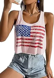 [SODSHY] Women's Plus Size Tops USA Shirt Memorial Day Red White and Blue Patriotic Shirts American Flag Graphic Tank Tops, S3-pink-2, 4X-Large