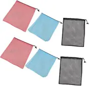 DINHEAROM 6Pcs Colorful Portable Mesh Drawstring Bags Lightweight Storage Pouches for Travel Camping Beach Towel Organization Daily Essentials Versatile Drawstring Storage