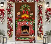Christmas DOOR HANGER COVER Decoration -Fireplace with Stockings and Beagle Pups