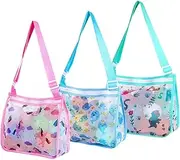 3-Pack Mesh Beach Bags for Kids with Adjustable Strap & Zipper Closure, Seashell Beach Toy Bag Tote for Boys & Girls, Pool Toy Storage, Water Park Essentials, Swim Class Gear & Summer Camp Accessories