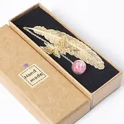 [SONGER] Metal Feather Bookmark with 3D Butterfly and Glass Bead Pendant, Exquisite Bookmark Book Marker for Book Lover, Teachers, Friends, Grandma, Woman and Kids (Silver Feather Pink Ball White F)