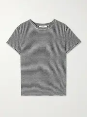 [FRAME] FRAME - Striped Linen T-shirt - Black - large large Black