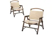 2x Bamboo Foldable Outdoor Camping Chair Wooden Travel Picnic Park Folding - Khaki/Beige