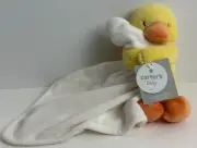 NWT Carters Plush Yellow Duck Rattle Holding White Security Blanket Baby Lovey