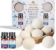 Reusable Wool Dryer Balls XL - 6 Pack with 2 Essential Oils, Eco-Friendly Wrinkle Reducer