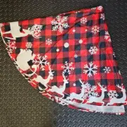 Christmas Round Tablecloth Red Black Plaid with white Sleigh Reindeer Snowflakes