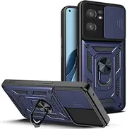 [BEEJTUNY] Mobile Phone Case for Oppo Find X5 Lite/Reno 7 (Reno7) 5G, Shockproof Bumper with Lens Cover, Protective Case with 360° Ring Stand, Cover Case with Magnetic Ring, Blue