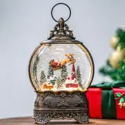 Christmas Snow Globe Lighted Flying Santa Scene, Musical Snow Water Lantern S...