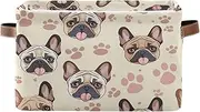 Cute French Bulldog Paw Prints Storage Box, Foldable Decorative Basket Organizer with Handle for Home/office, Set of 2
