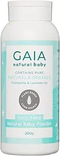 GAIA Natural Baby Powder | 100% talc free baby powder | cornstarch | organic Chamomile | organic Lavender | Perfume Free | Paraben Free | Nappy rash | Australian Made | Gentle baby care | 200g