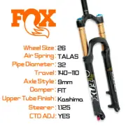Fox 2015 TALAS 32 Fork KASHIMA 26in F-S 140-110mm CTD 9mm 1.125 39mm Rake AM