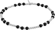 [Silverly] Women's 925 Sterling Silver 2 mm Small Thin Black Ball Beaded Elastic Stretch Bracelet