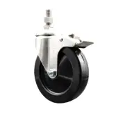 5 Inch 316SS Hard Rubber Swivel 3/8 Inch Threaded Stem Caster Total Lock Brake