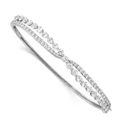 Sterling Silver Rhodium-Plated Criss Cross Cz Hinged Bangle