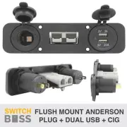 50A Anderson Type Plug Dual USB Charger Cigarette Socket - Flush Mount Power