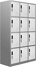 Locker Steel Cabinet Storage 12 Doors Metal Cupboard with Lock for Office School Gym Changing Room 185cm Dark Grey & White