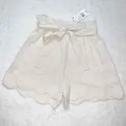 Monteau Big Girls Linen Scallop Hem Shorts, Size Small
