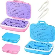 Patelai 2 Pack Baby Keepsake Tooth Box PP Baby Teeth Storage Holder Fairy Tooth Boxes Saver First Teeth Collection Container for Boys and Girls (Blue and Pink)