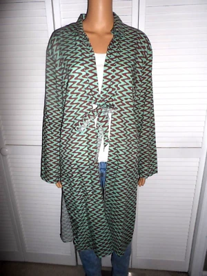 Cool Zara size L mint green brown tie front midi shirt Lissie NWT