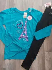 NWT Justice Girls Outfit Flip Sequin Paris Top Size 6/7 - Leggings Size 7 (14)