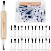 WOKOTO 100pcs Nail Polish Brush Replacement Brush With double side wood pen holder Kit, Dip Powder Brushes For Liquid Nail Polish Replacement Brushes Gel Nail Brush Head Liquid Nail Fingernail Brush