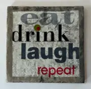 CERAMIC STONE CLAY Square COASTER TRIVET 'EAT, DRINK, LAUGH, REPEAT' Bar DECOR