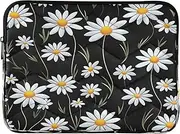 White Wild Daisies on a Black Computer Laptop Bag, 15 Inch Laptop Case, Laptop Sleeve Waterproof, Laptop Case for Women