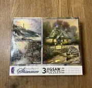 Ceaco Thomas Kinkade 3 Jigsaw Puzzles in one box, Shimmer - NEW