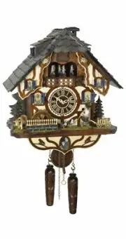Quartz Cuckoo Clock Black forest house with music, wander.. TU 4266 QMT HZZG NEW