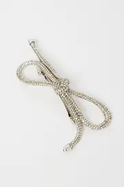 Silver Diamonte Bow Hair Clip - Size ONE, Women's Hair Accessory