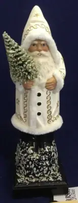 2023 New Ino Schaller Bayern Papier Mache Santa on Square Base with Tree 11"