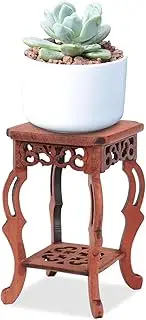 Wooden Plant Stand Indoor, 3.2x3.2x5.1 Inch 2-Layer Vintage Rosewood Plant Stand, Hand Carved Wooden for Home, Tea Shop, Museums, Shops and Coffee Shops, Wood, S