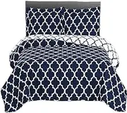 Royal Tradition Meridian-Navy Reversible Coverlets, Full Over-Sized 3pc Quilt Set (92-Inch Wide x 96-Inch Long) Lightweight Bedspread