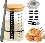 Sourdough Starter Kit,900ml Large Sourdough Starter Jar, Home Sourdough Bread Baking Container Wide Mouth Sourdough Jar with Thermometer Band, Silicone Scraper, Bamboo Lid