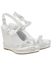 CHRISTIAN LOUBOUTIN Pyrastrass Silver Leather/Strass 110mm Wedge Espadrilles New