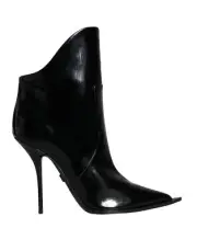Dolce & Gabbana Black Patent Leather Pointed Ankle Boots Women's Shoes Authentic