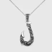 925 Sterling Silver Fish Hook Pendant Mens Surfer Necklace Hawaiian Tribal Jewelry
